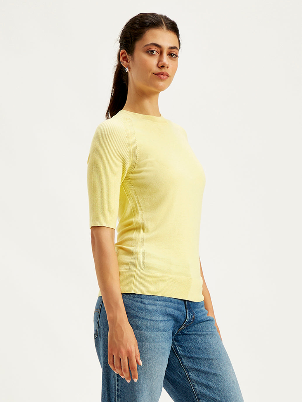 Women's outlet yellow top crewneck sweater