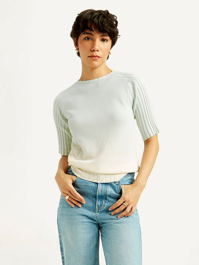 Women's Ombre Light Blue Boat Neck Top