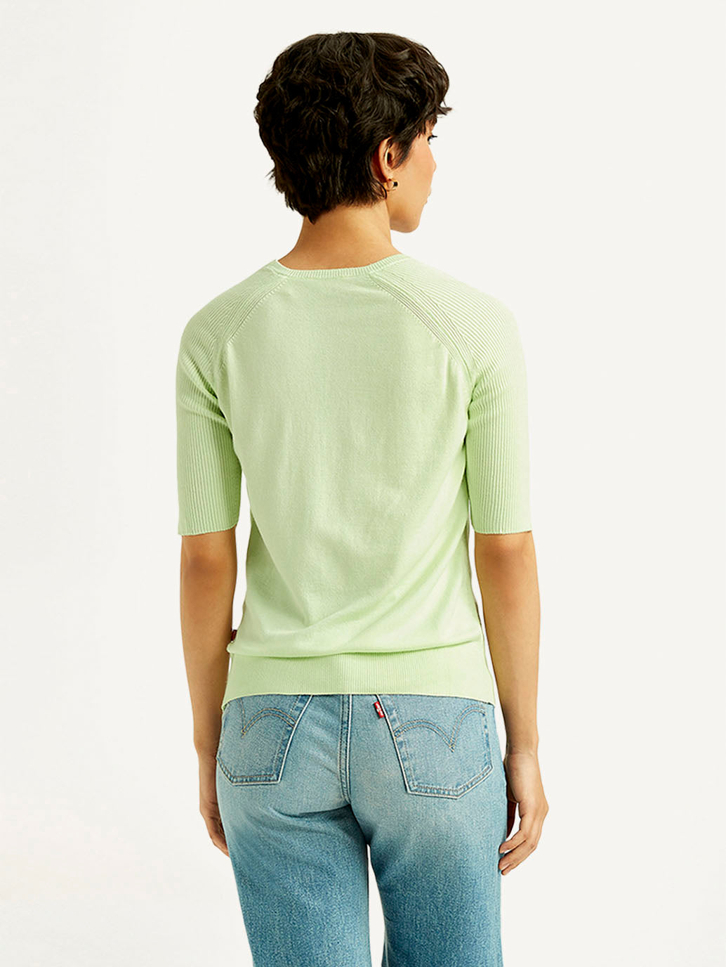 Women's Solid Light Green Boat Neck Top - Back View