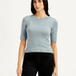 Women's Solid Greyish-Blue Crew Neck Top