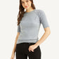 Women's Solid Greyish-Blue Crew Neck Top - Styleshot View