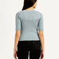 Women's Solid Greyish-Blue Crew Neck Top