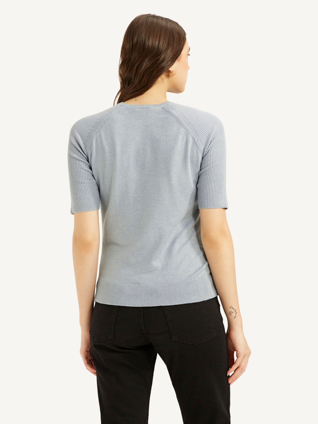 Women's Solid Greyish-Blue Crew Neck Top - Back View