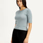 Women's Solid Greyish-Blue Crew Neck Top