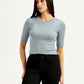 Women's Solid Greyish-Blue Crew Neck Top