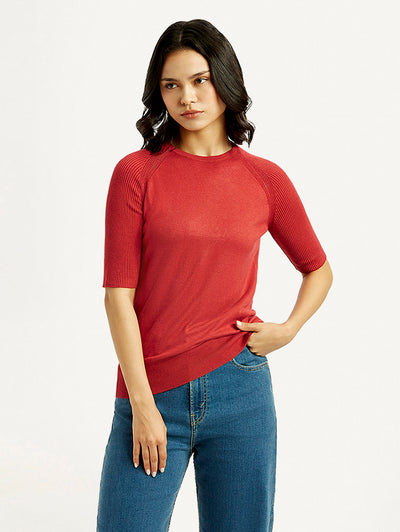 levi's Women's Solid Red Crew Neck Top-picture-34