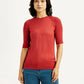 Women's Solid Red Crew Neck Top - Front View