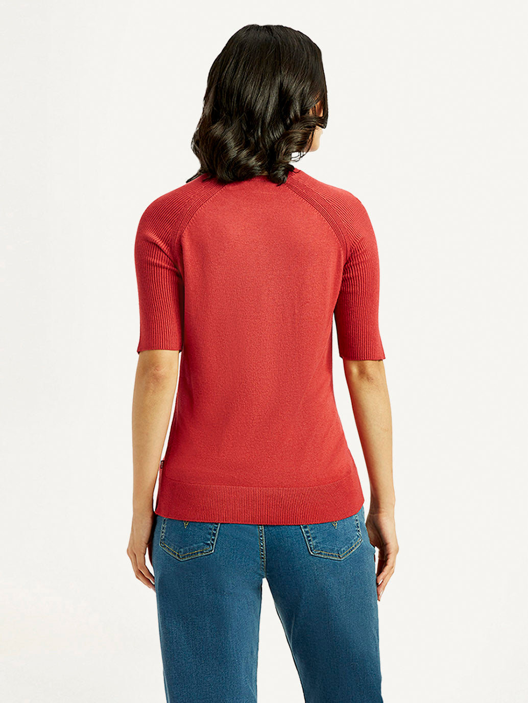 Women's Solid Red Crew Neck Top - Back View