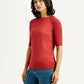 Women's Solid Red Crew Neck Top - Side View
