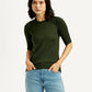Women's Solid Dark Green Crew Neck Top - Styleshot View