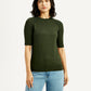 Women's Solid Dark Green Crew Neck Top - Front View
