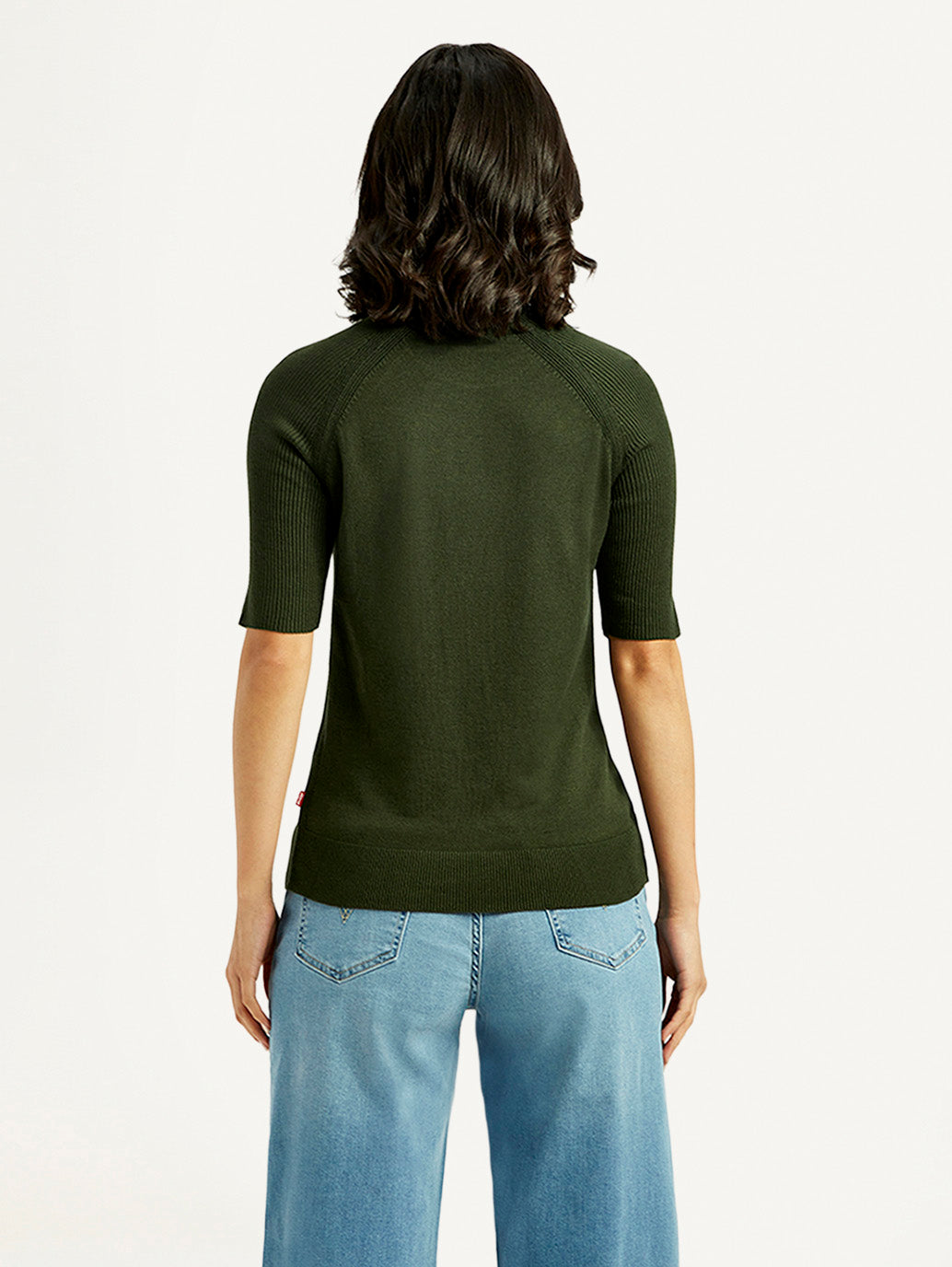 Women's Solid Dark Green Crew Neck Top - Back View