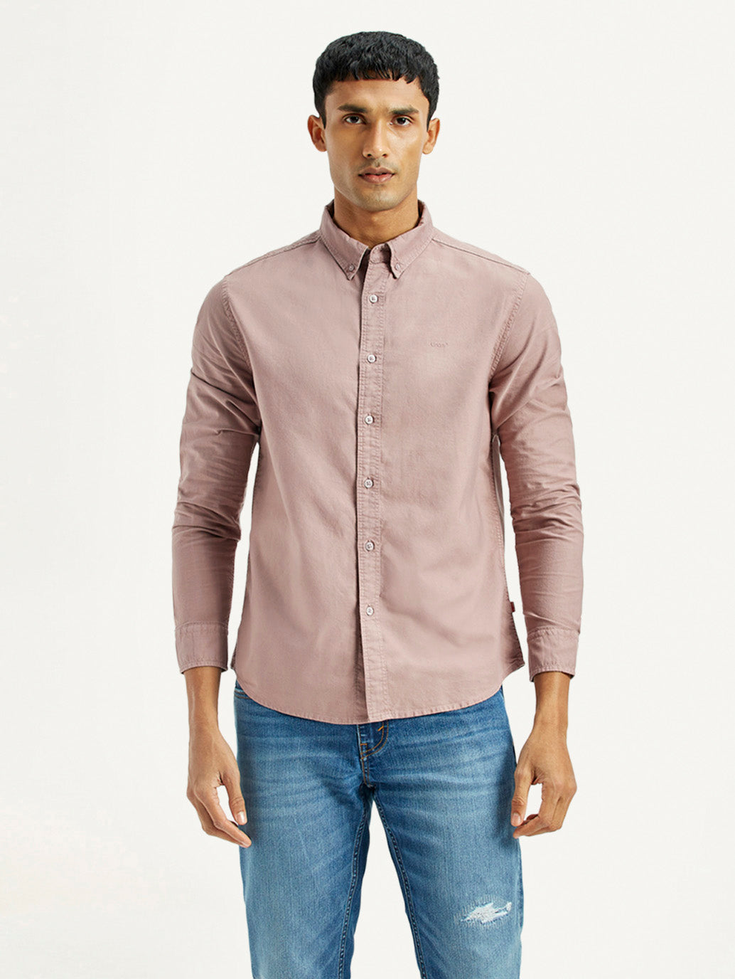 Men's Solid Overdyed Slim Fit Shirt - Front View