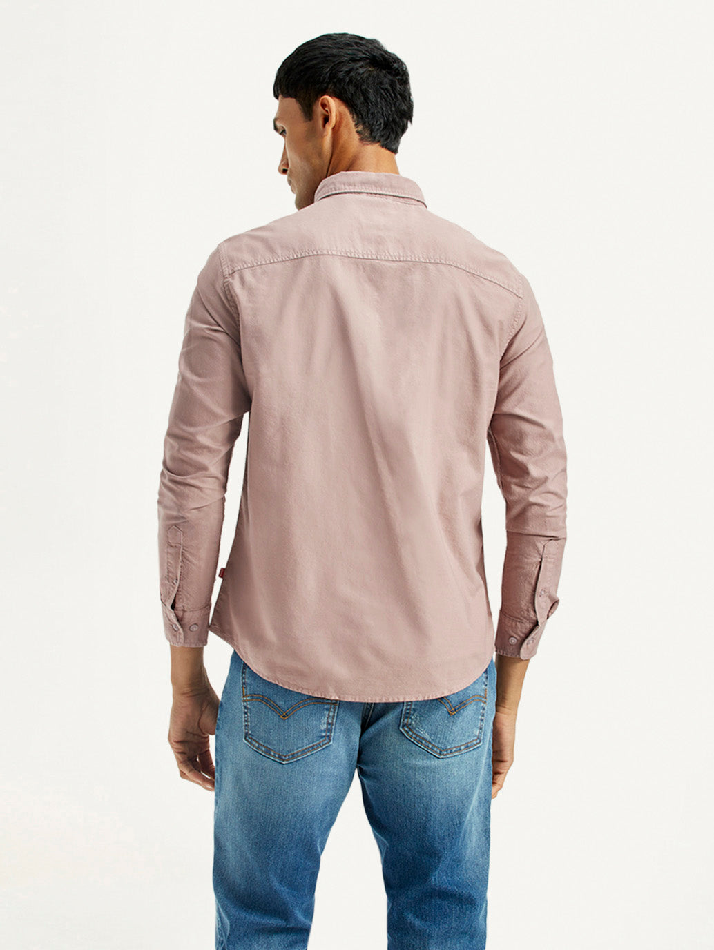 Men's Solid Overdyed Slim Fit Shirt - Back View