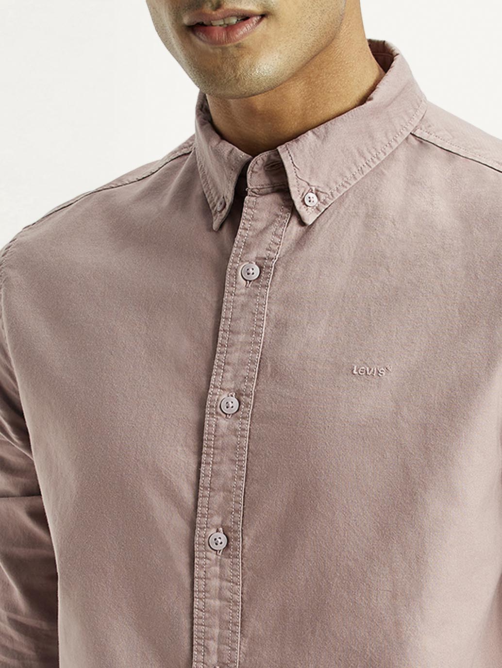 Men's Solid Overdyed Slim Fit Shirt - Detail View