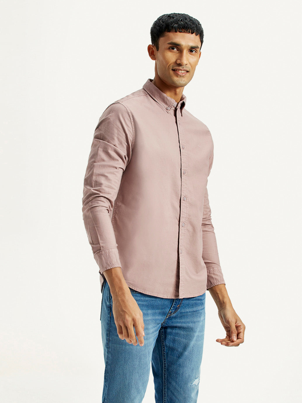 Men's Solid Overdyed Slim Fit Shirt - Side View