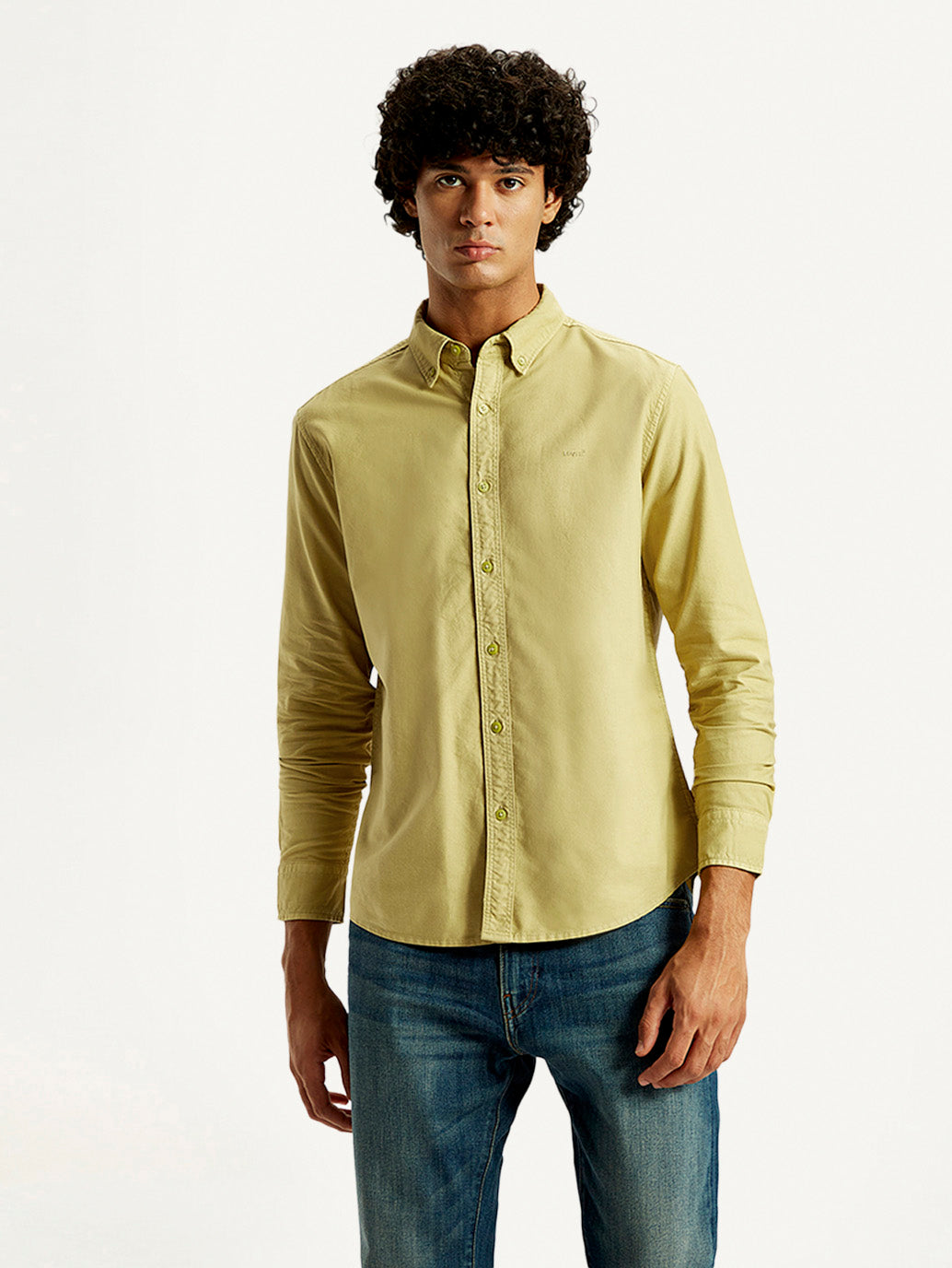 Men's Solid Overdyed Slim Fit Shirt - Front View