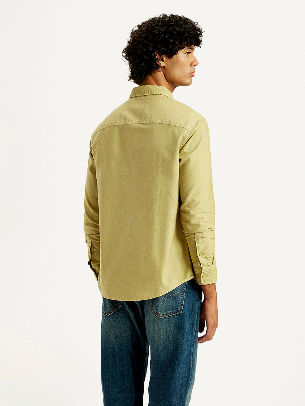 Men's Solid Overdyed Slim Fit Shirt - Back View
