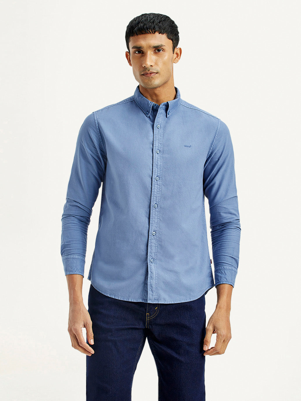 Men's Solid Overdyed Slim Fit Shirt - Front View