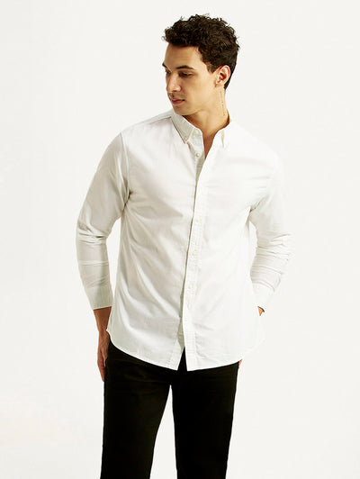Men's Solid White Slim Fit Shirt