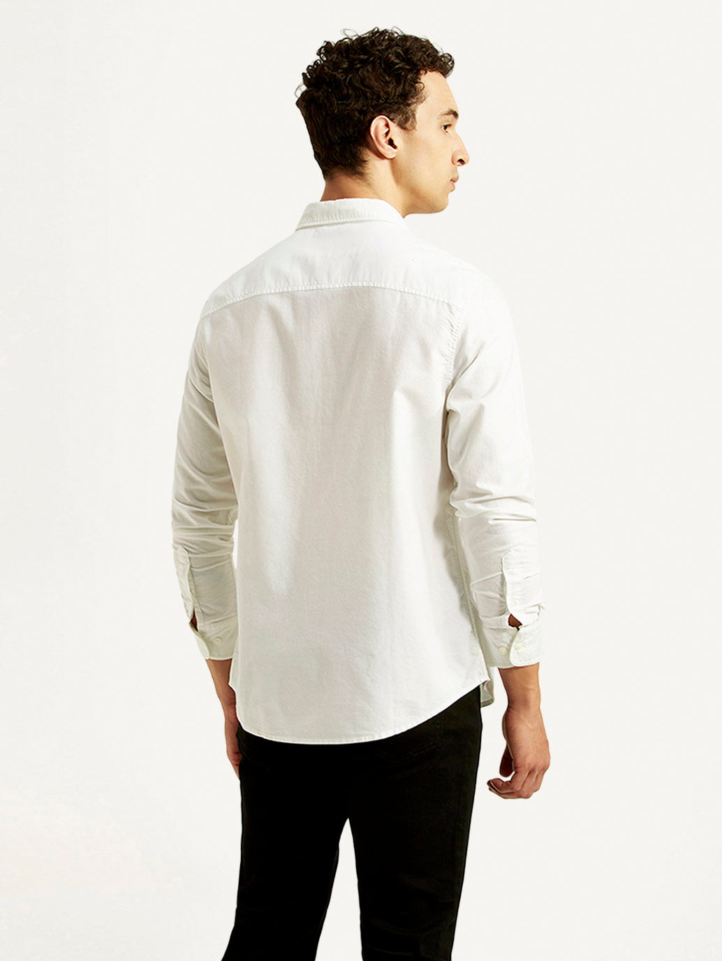 Men's Solid White Slim Fit Oxford Shirt - Back View