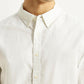 Men's Solid White Slim Fit Oxford Shirt - Detail View