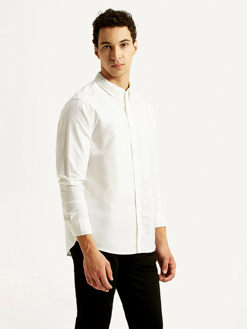 Men's Solid White Slim Fit Oxford Shirt - Side View
