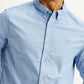 Men's Solid Light Blue Slim Fit Oxford Shirt - Detail View