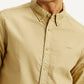 Men's Solid Beige Slim Fit Oxford Shirt - Detail View