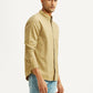 Men's Solid Beige Slim Fit Oxford Shirt - Side View