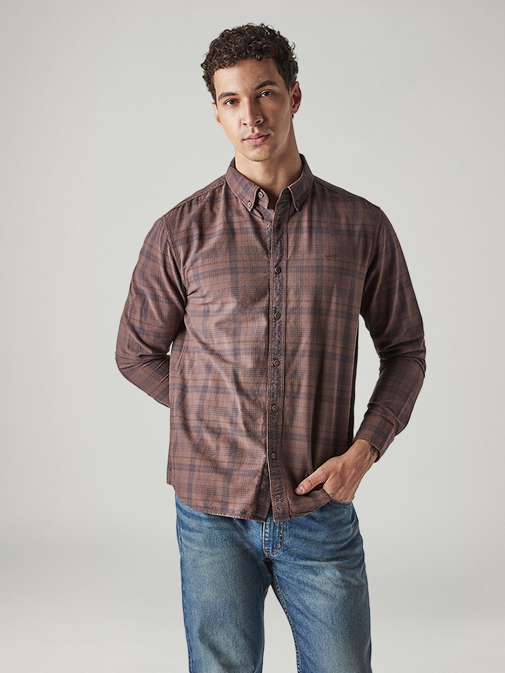 Men's Checkered Slim Fit Overdyed Oxford Shirt