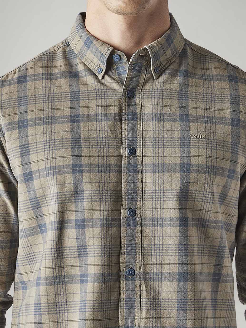 Men's Checkered Slim Fit Overdyed Oxford Shirt - Detail View