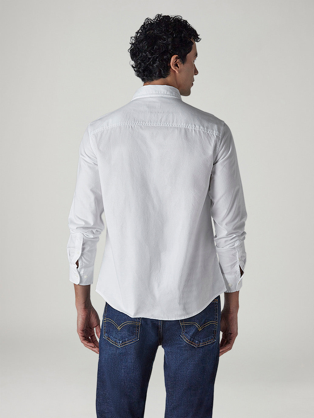 Men's Solid Slim Fit Oxford Shirt - Back View
