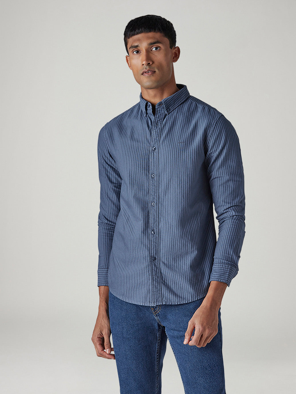 Men's Striped Slim Fit Oxford Overdyed Shirt - Front View