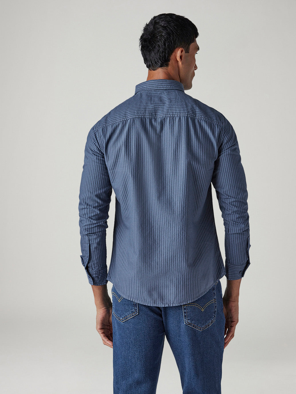 Men's Striped Slim Fit Oxford Overdyed Shirt - Back View