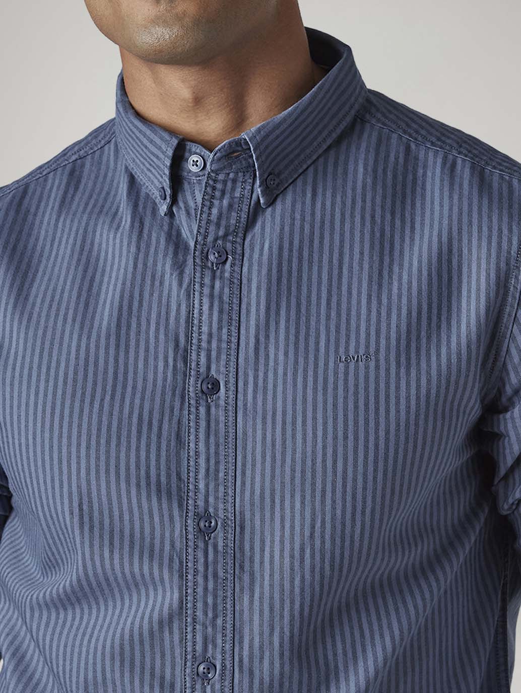 Men's Striped Slim Fit Oxford Overdyed Shirt - Detail View