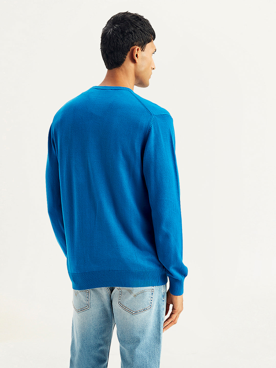 Men's Brand Logo Blue Crew Neck Sweater