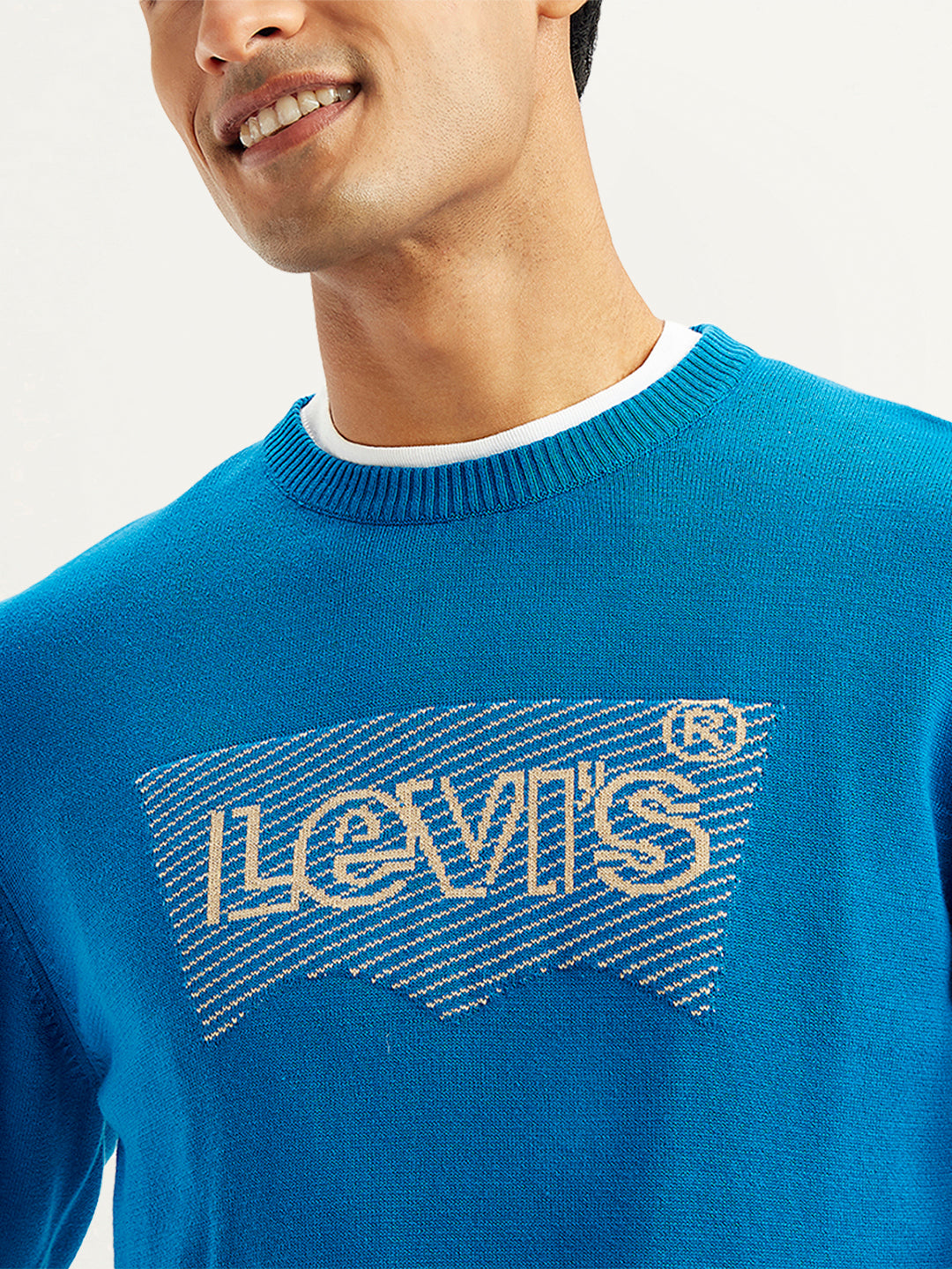 Men's Brand Logo Blue Crew Neck Sweater