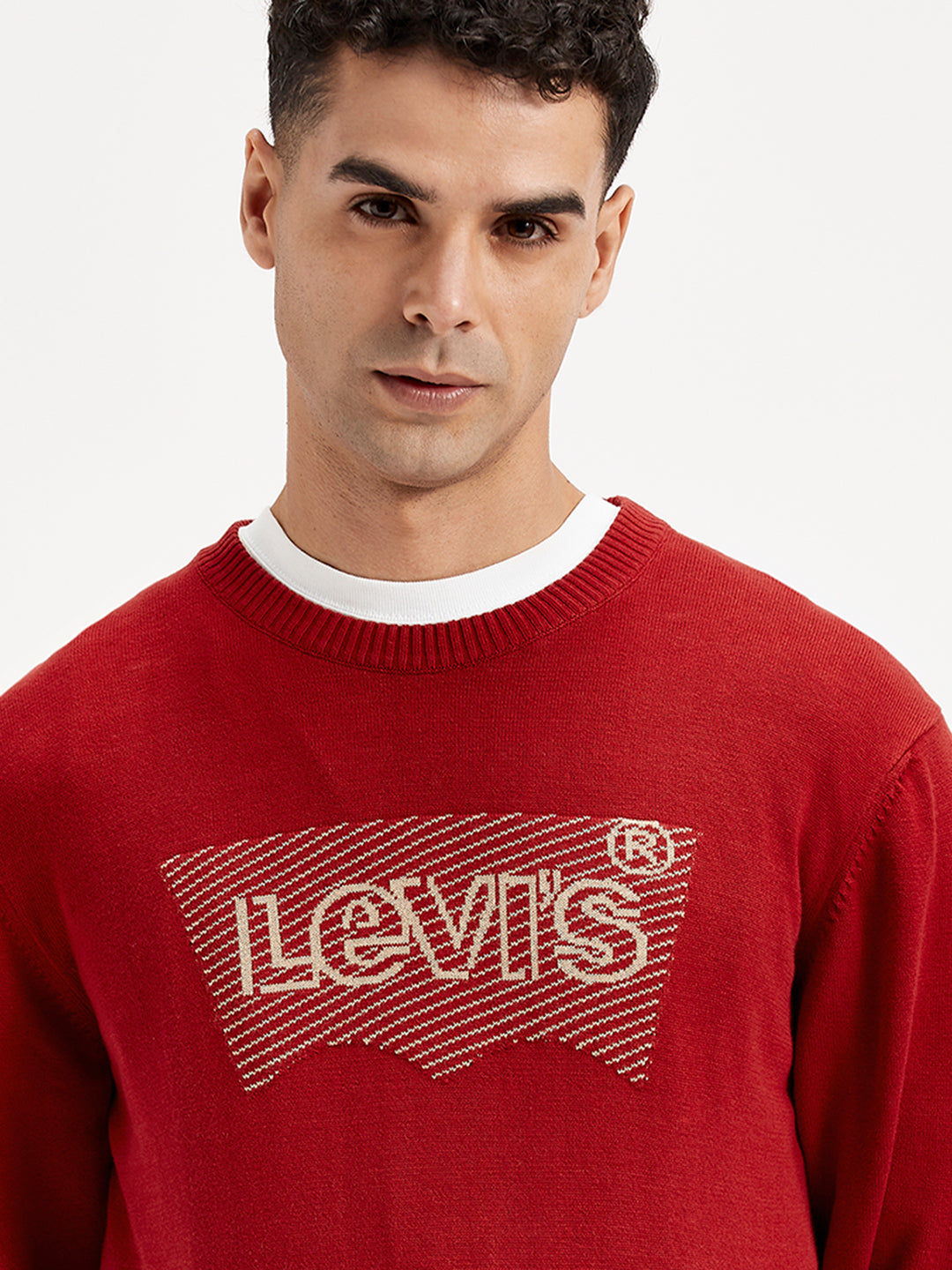 Men's Brand Logo Red Crew Neck Sweater