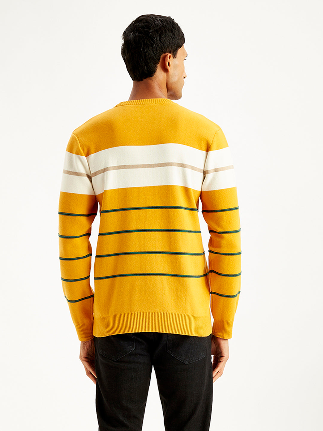 Men's Striped Mustard Crew Neck Sweater