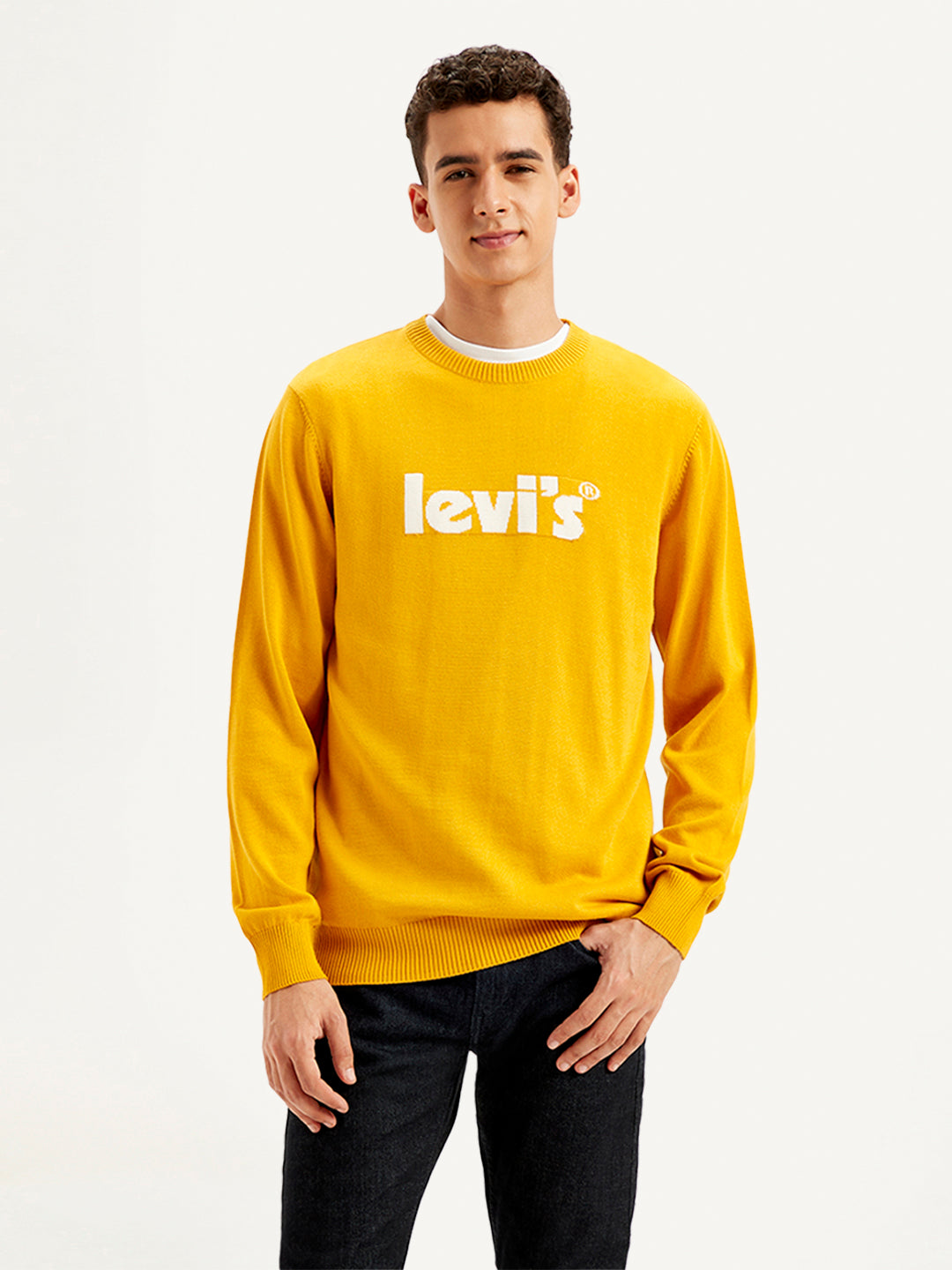 Men's Brand Logo Yellow Crew Neck Sweater