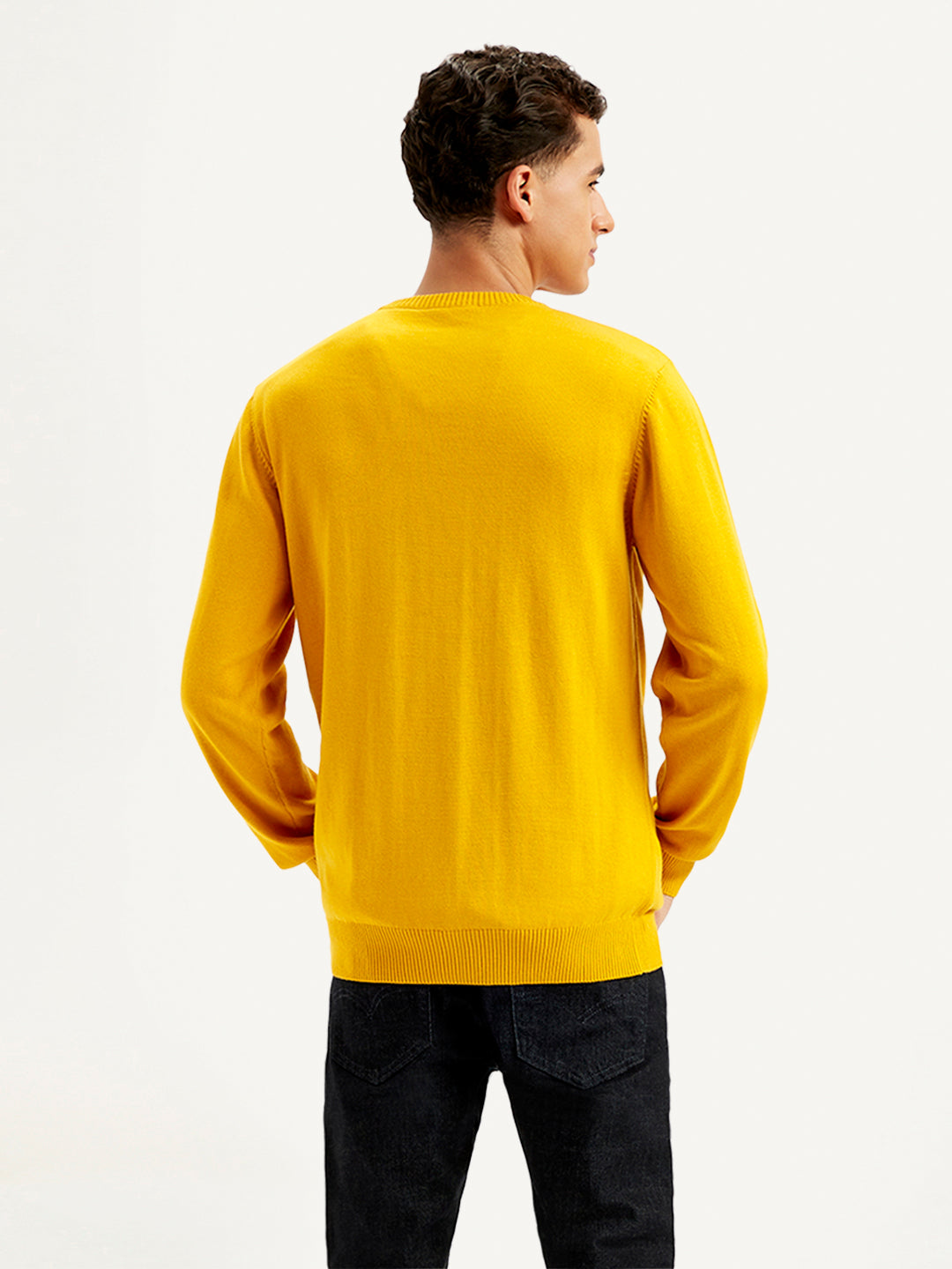 Men's Brand Logo Yellow Crew Neck Sweater