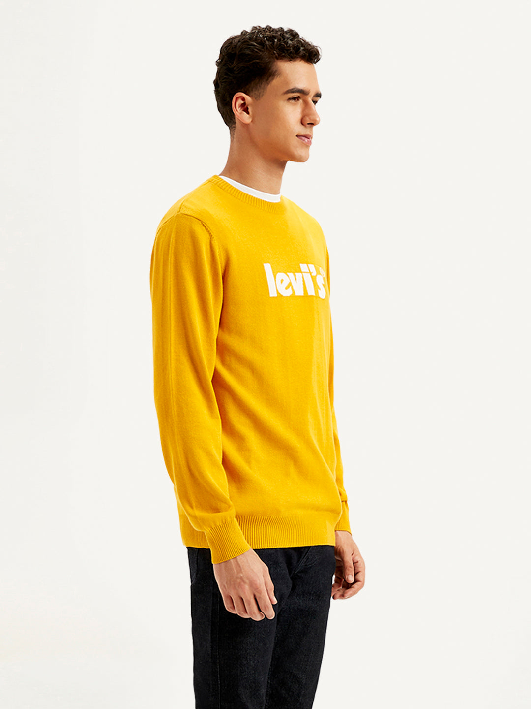 Men's Brand Logo Yellow Crew Neck Sweater