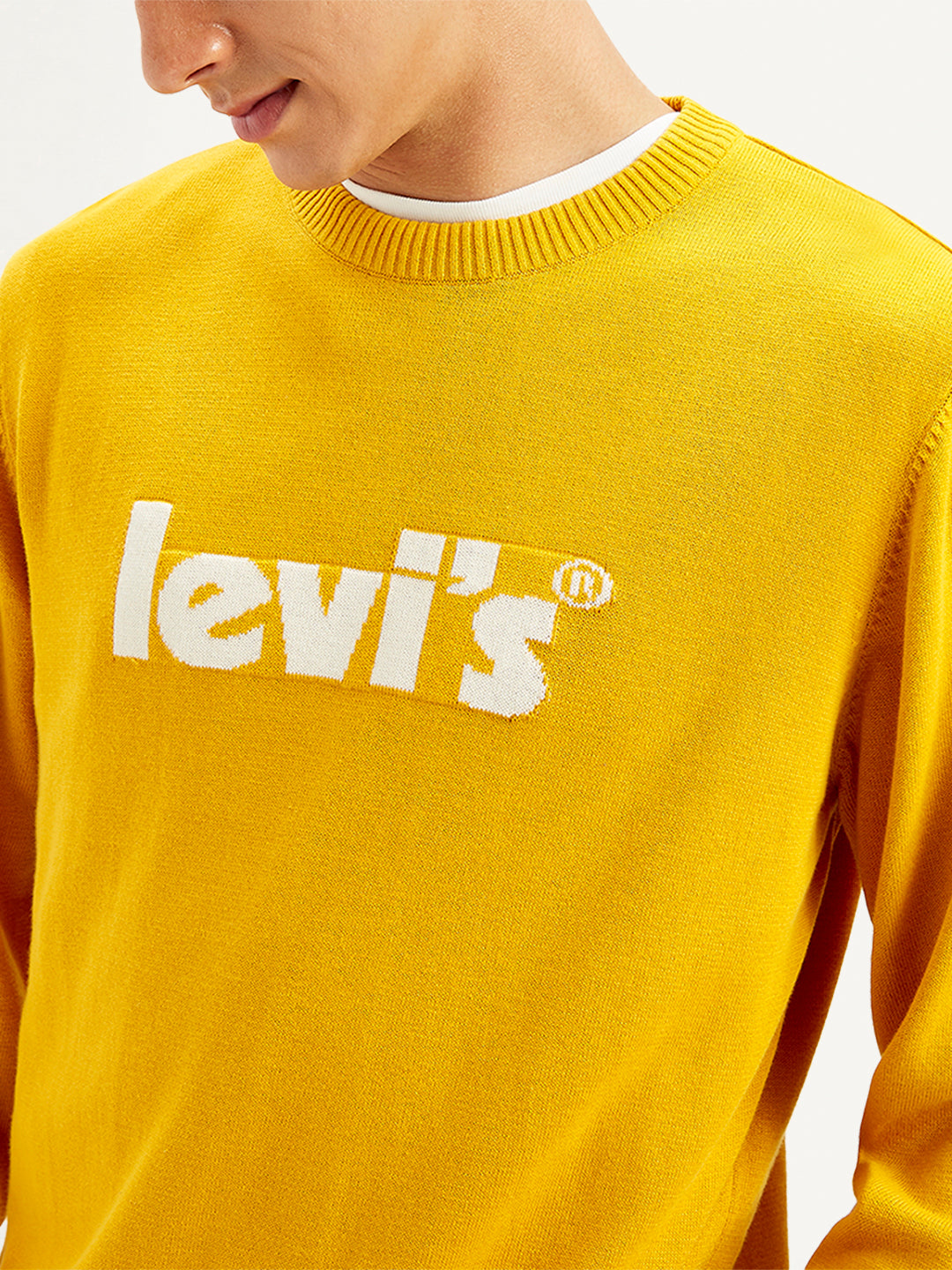 Men's Brand Logo Yellow Crew Neck Sweater