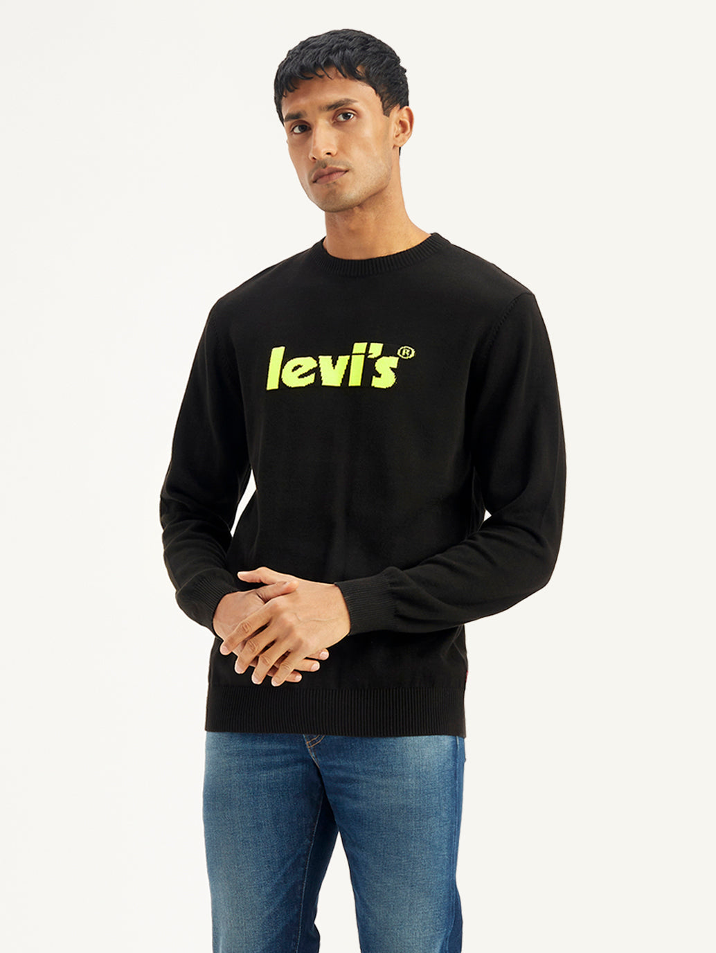 Men's Brand Logo Black Crew Neck Sweater