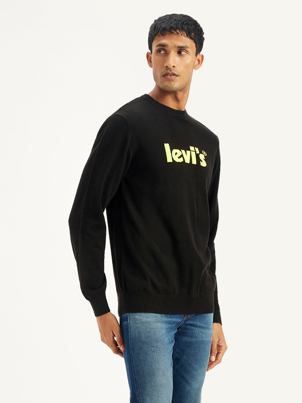 Men's Brand Logo Black Crew Neck Sweater