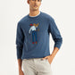 Men's Graphic Print Blue Crew Neck Sweater