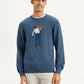 Men's Graphic Print Blue Crew Neck Sweater