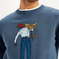 Men's Graphic Print Blue Crew Neck Sweater