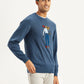 Men's Graphic Print Blue Crew Neck Sweater